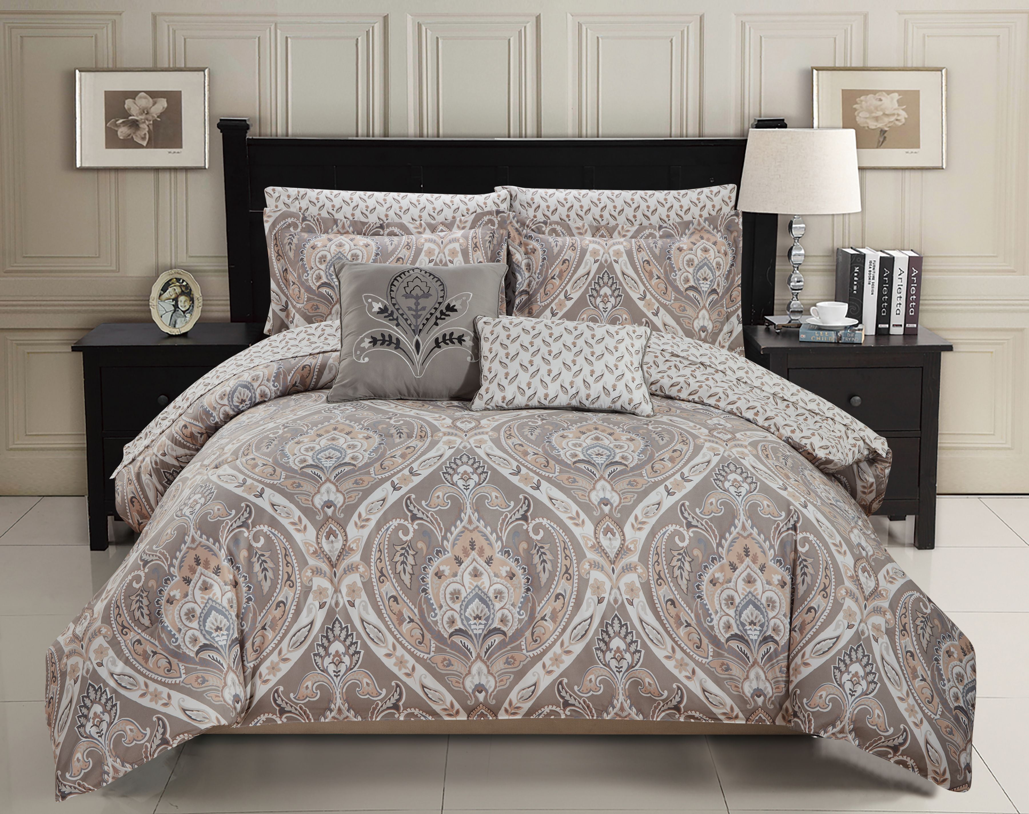 Olivia Gray Tisdale 9-Piece Printed Reversible Comforter Set - Queen ...