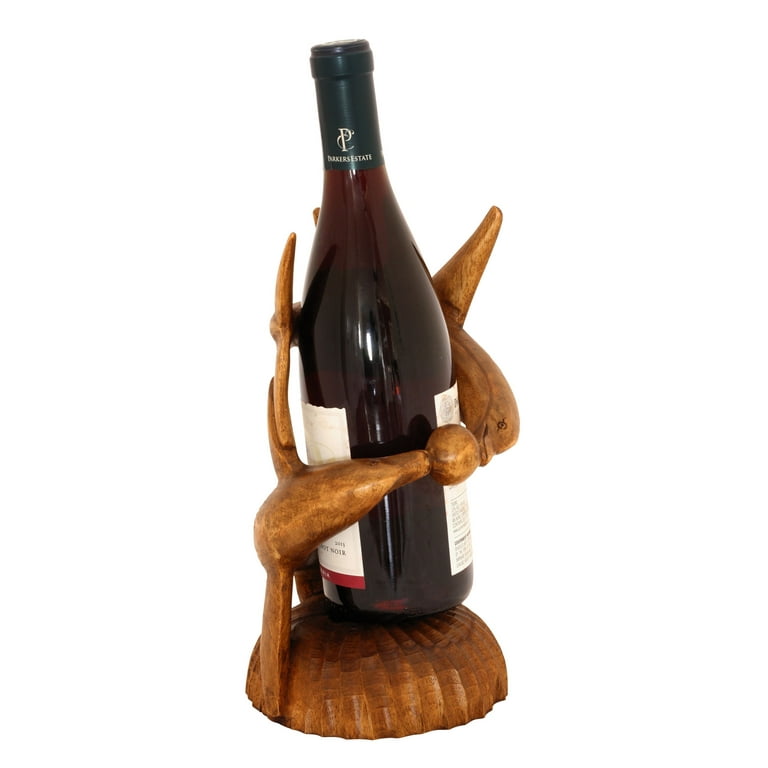 Wooden Handmade Wine Rack Bottle Holder Free Standing Two Dolphins