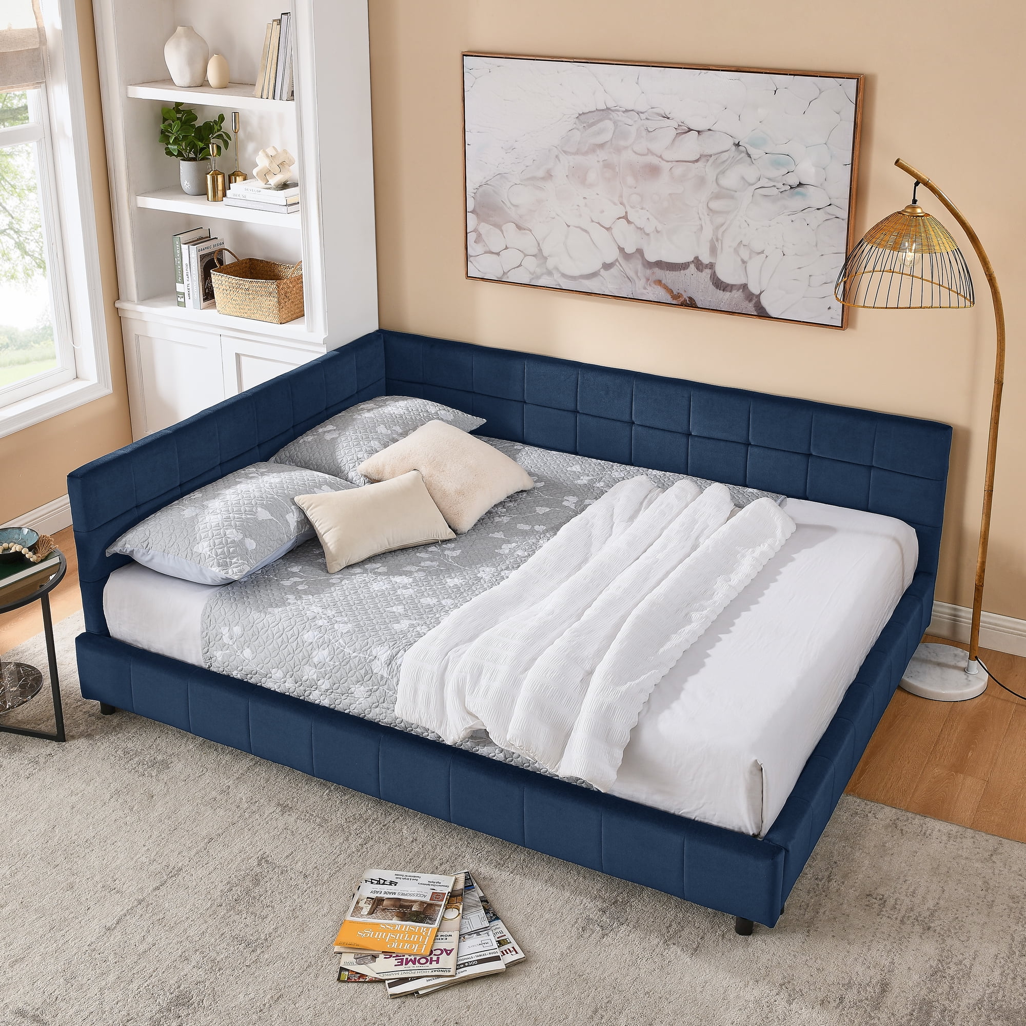 Ffz Queen Size Upholstered Tufted Bed Frame, Sofa Bed Frame With Comfortable Backrest And Armrests, Queen Size Bed For Bedroom, Living Room,Velvet