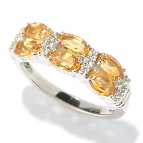 Sterling Silver with Natural Peridot and White Topaz Two Row Band Ring