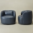 thumbnail image 5 of 34" Wide Swivel Faux Leather Armchair No Assembly Upholstered PU Leather Swivel Accent Chairs with Toss Pillow for Living Room Office Lounge (Navy, Set of 2), 5 of 13