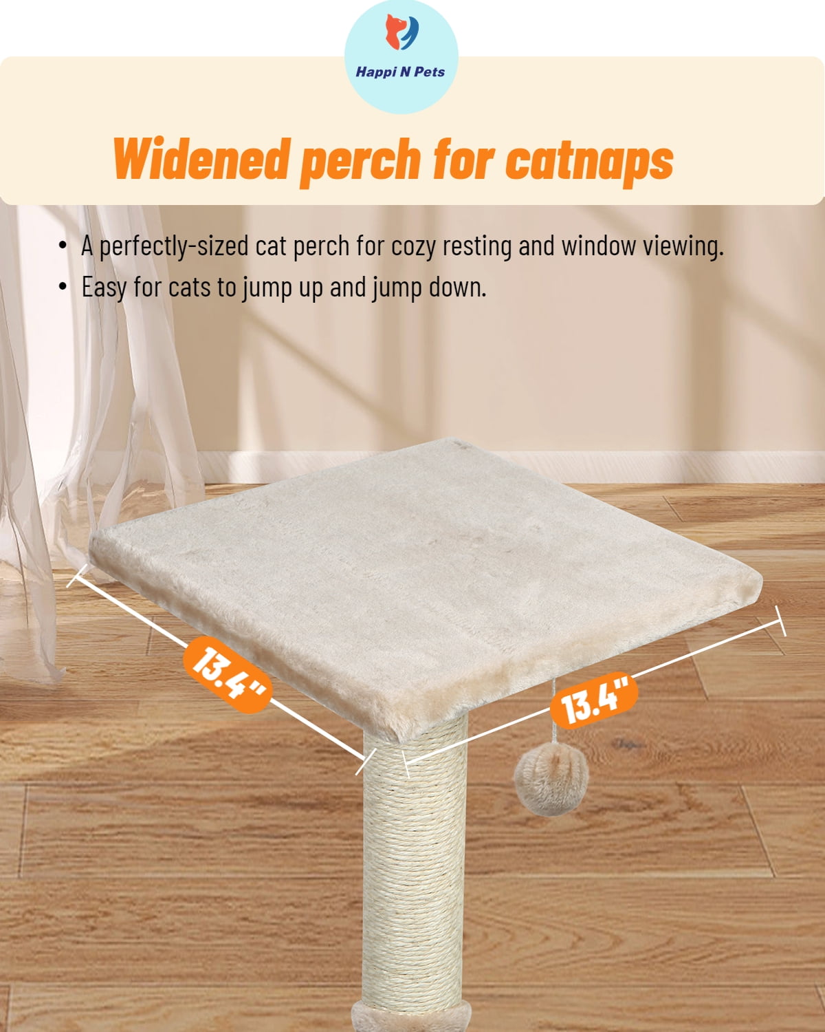 Happi N Pets 26" Cat Scratching Post with Platform, Cat Tree Tower Featuring with Hanging Balls & Cozy Cat Perch, Stable Cat Scratch Posts-Beige