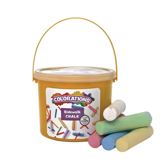 Colorations Washable Sidewalk Chalk in Storage Bucket, 20 Pieces, 8 Assorted Colors, Driveway Chalk for Kids, Oudoor Chalk, Kids Dustless Chalk, Homeschool, Home School Use