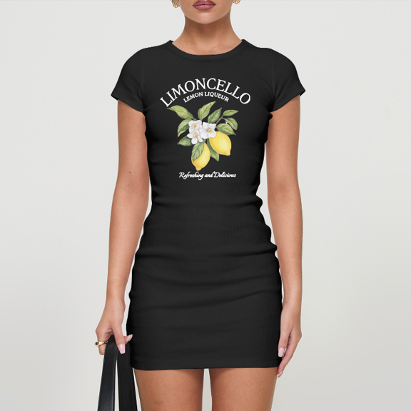 Women's Graphic Bodycon Dress Summer T Shirt Dress Casual Short Sleeve Crew Neck Mini Dress for Loungewear & Streetwear