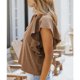 thumbnail image 3 of Tops con volantes para mujer, color puro, elegante, cuello redondo, tops de manga corta para citas, trabajo, marrón, XL, 3 of 6