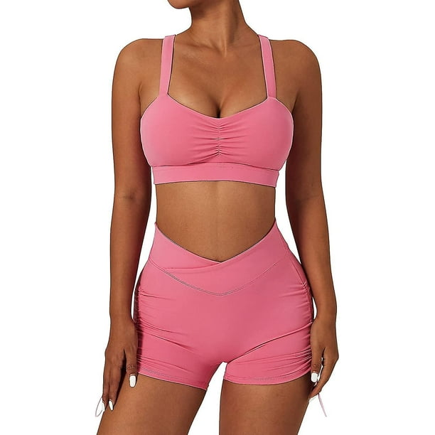 Workout Sets For Women 2 Piece Layered Cut Out Sport Bra And Warap