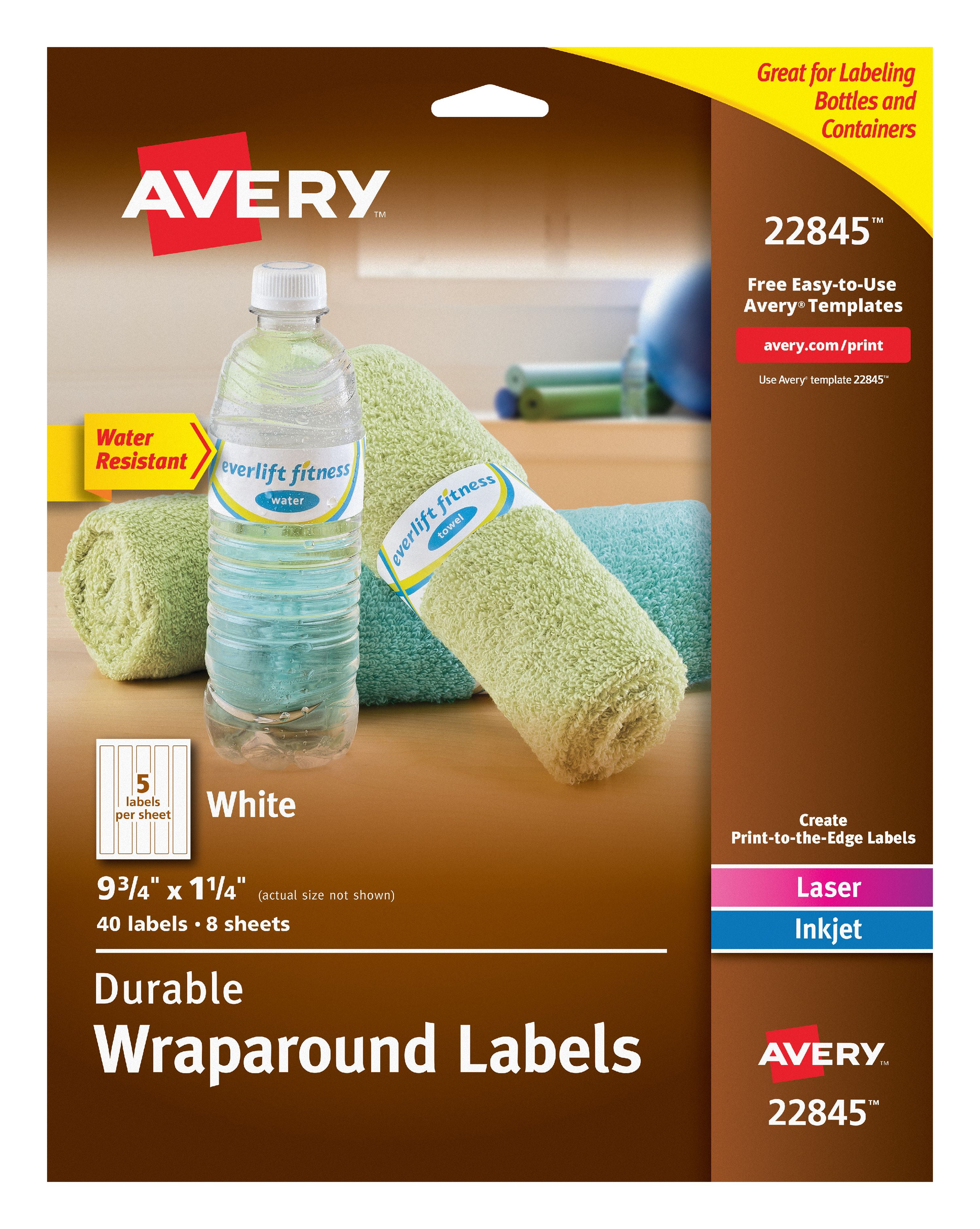 20 Pack) Avery Wraparound Water Bottle Labels for Laser & Inkjet In Free Printable Water Bottle Labels Template