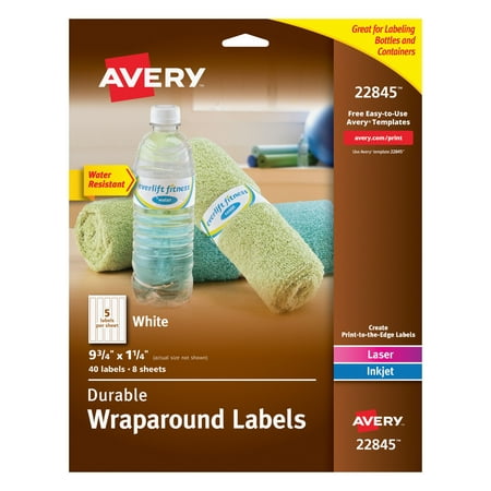 Avery Wraparound Water Bottle Labels for Laser & Inkjet Printers, 1.25