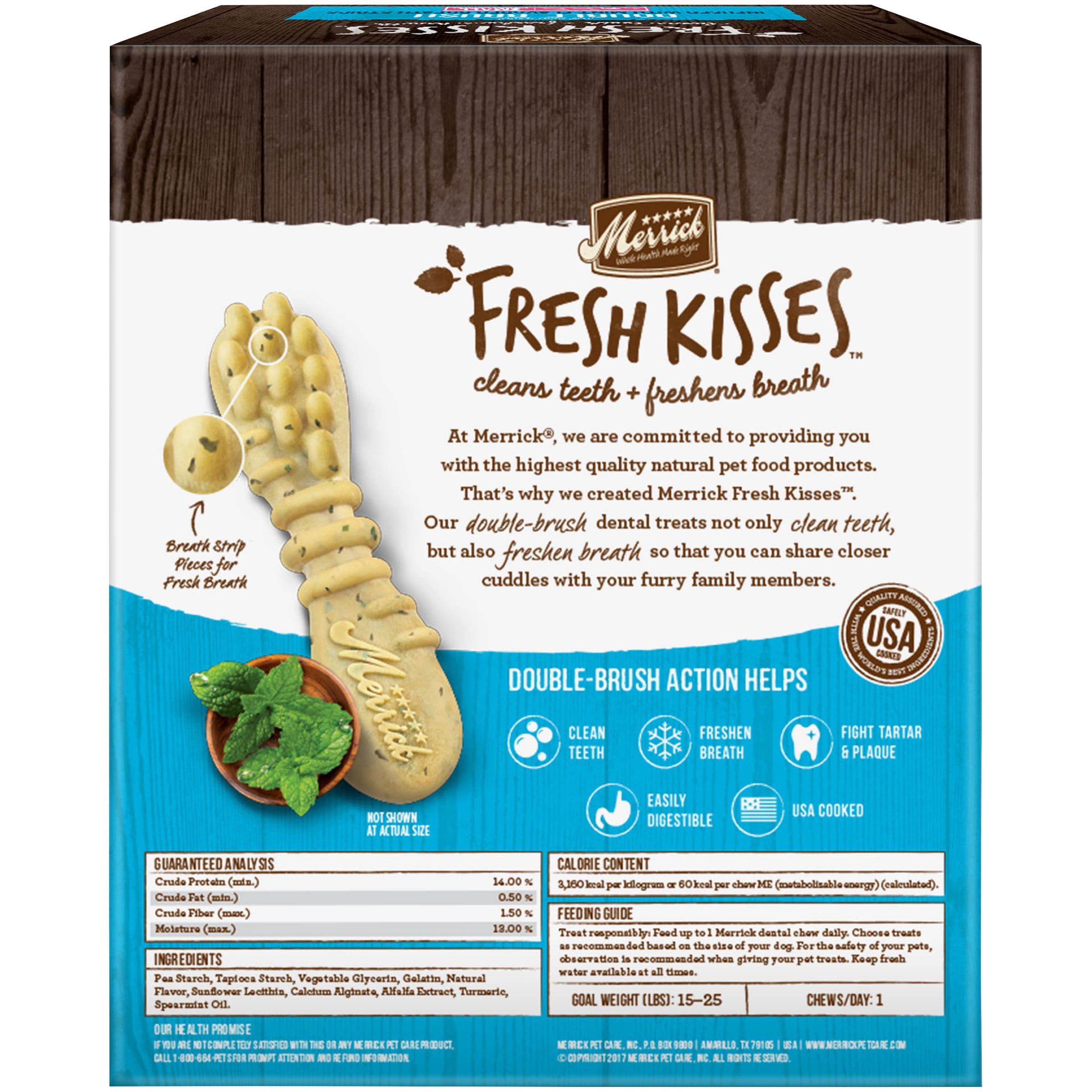 Merrick Fresh Kisses Double-Brush Dental Dog Treats With Mint Breath Strips For Small Dogs, 36 Brushes, 23 oz. (Pack of 4)