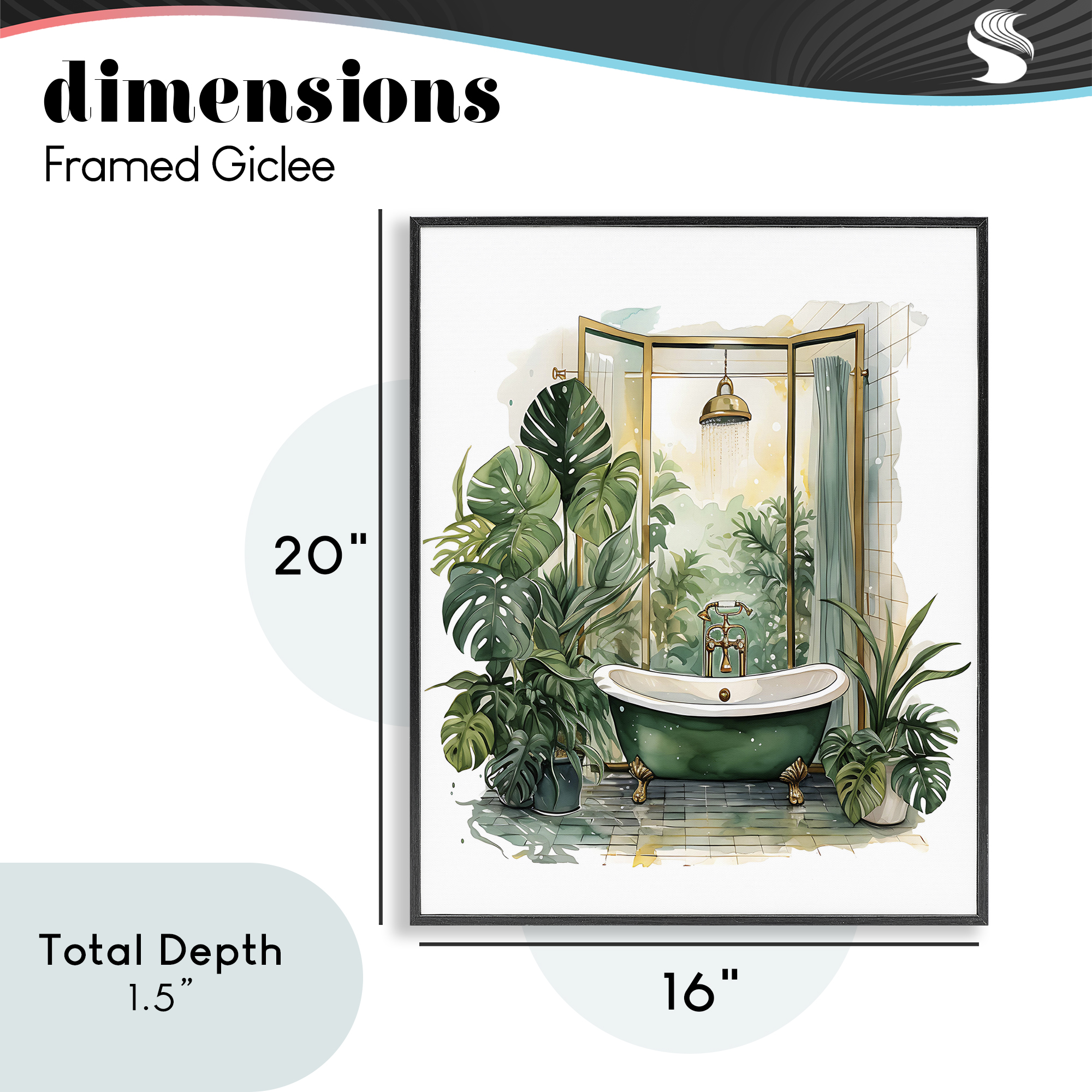 Bathtub in Tropical Oasis Black Framed Giclee Art, design by Lettered and Lined