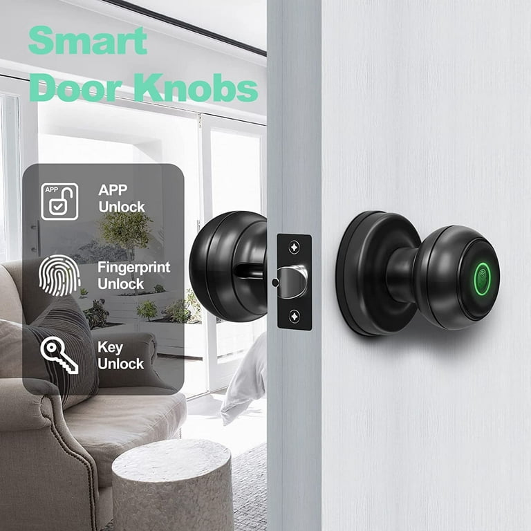 GEEKSMART Smart Door Lock, Fingerprint Door Lock Smart Lock Biometric Door  Lock Fingerprint Door Knob with App Control, Suitable for  Bedrooms,Cloakroom,Apartments Offices,Hotels, Black 