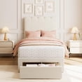 thumbnail image 2 of Modern Bed Frame, Twin Bed Frame with Under-Bed Drawer,  Twin Size Platform Bed Frame with Headboard, Storage Drawer, Upholstered Platform Bed with Wave Headboard Velvet Upholstered Bed Frame with Woo, 2 of 4