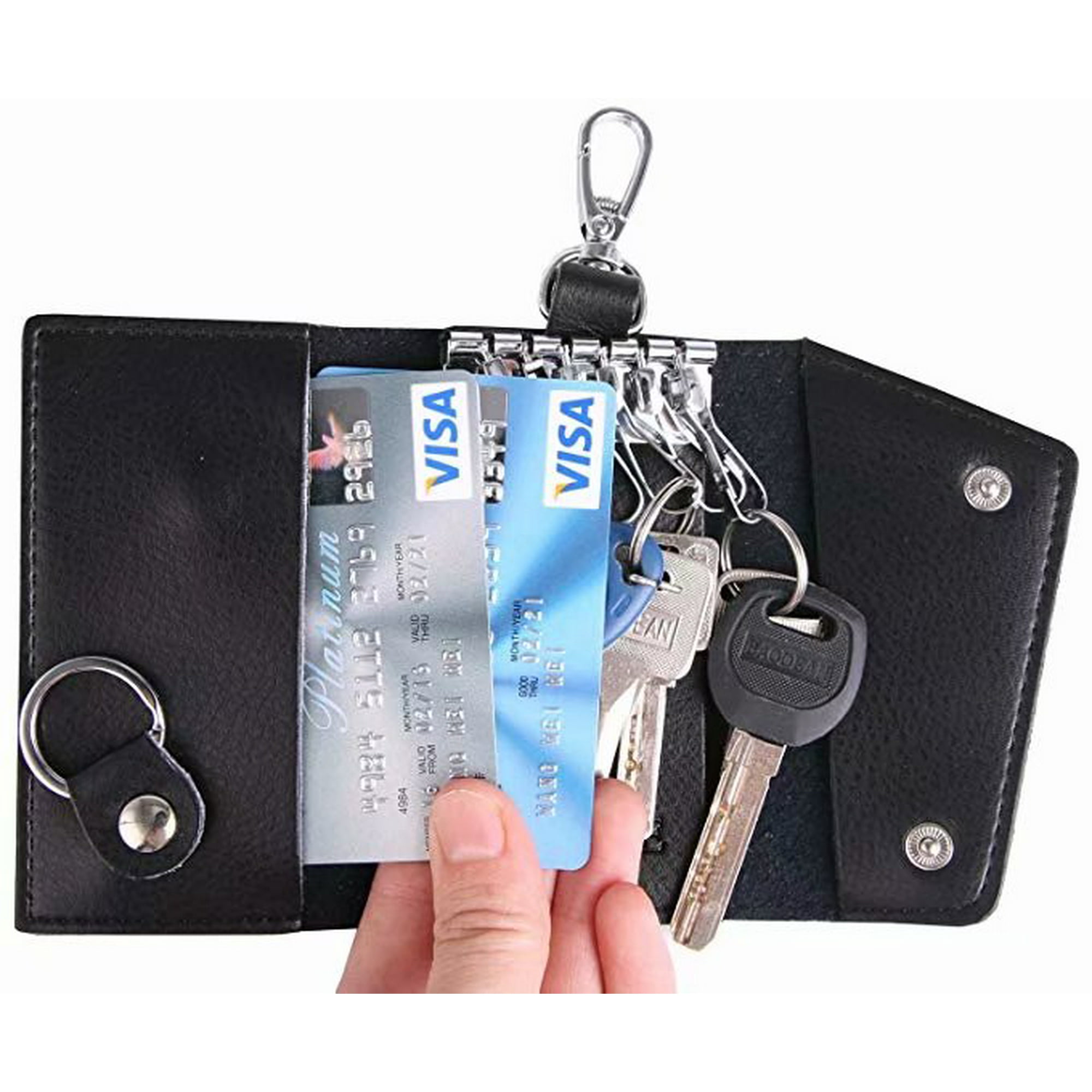 Leather Key Case Wallets Unisex Keychain Key Holder Ring