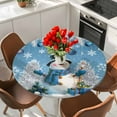 thumbnail image 2 of Blue Snowman Christmas Table Cloth, Round Fitted Tablecloths with Elastic Edge, Xmas Tree Balls Snowflake Wipeable Waterproof Table Cover for Kitchen Wedding 45-54 Inches, 2 of 4