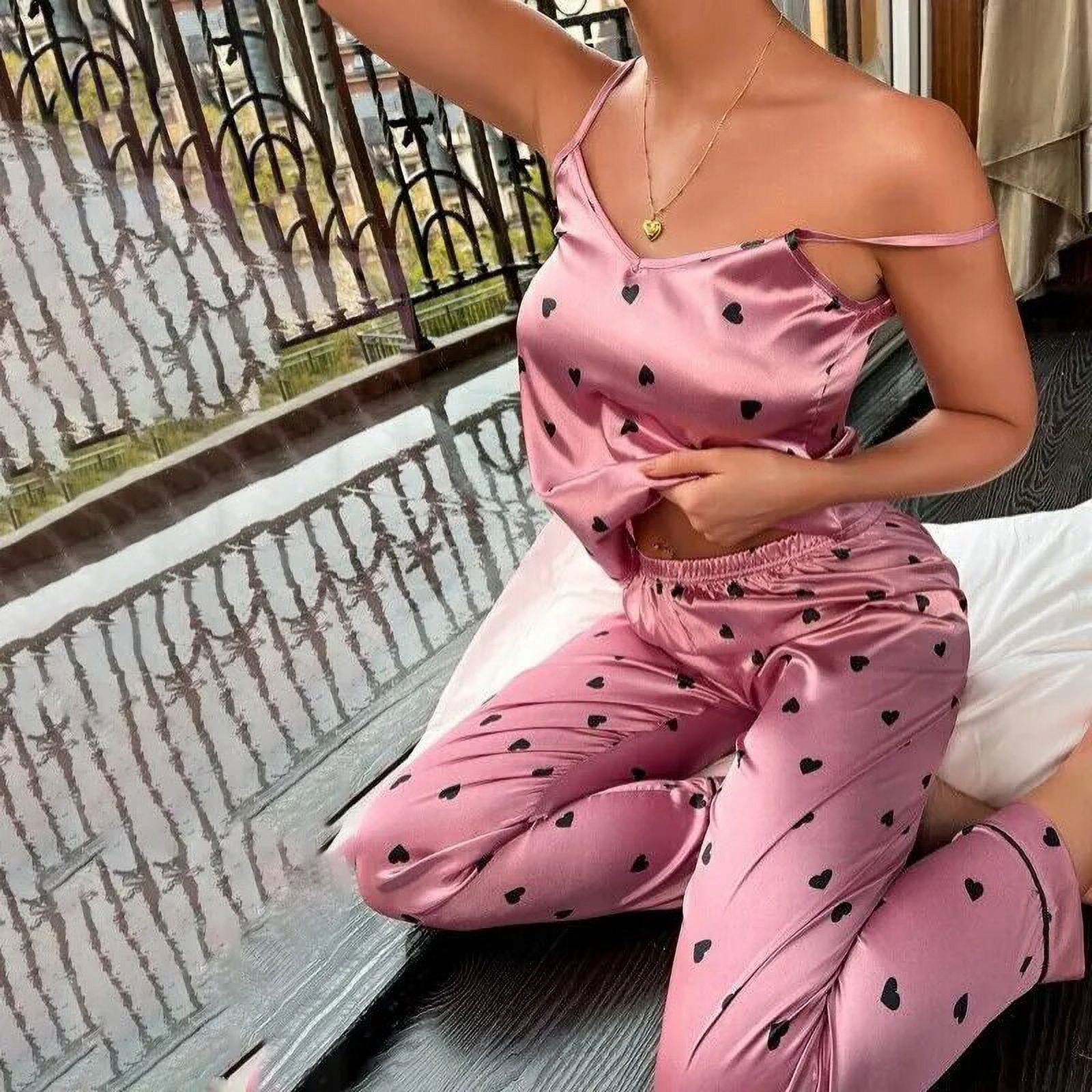Ensemble pyjama en satin de soie pour femmes t shirt imprime avec lettres Walmart