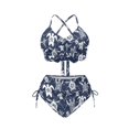 thumbnail image 4 of Xoenoiee Sea Turtle Print Women High Waisted Bikini Sets Tummy Control Swimsuit Two Piece Halter Drawstring Bathing Suit Beachwear Swimwear, 2XL, 4 of 7