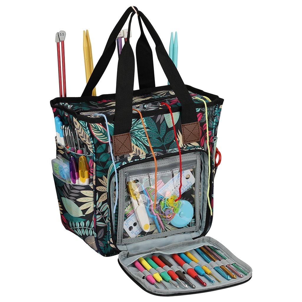 ZUARFY Portable Knitting Bag DIY Yarn Storage Organizer Crochet Hook Needles Knitting Tote Basket for Yarn Balls Sewing Supply