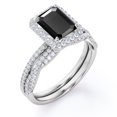 thumbnail image 4 of JeenMata 1.5 Carat Emerald Cut Lab Grown Black Diamond and Moissanite - 4 Prong Halo Set - Twisted Pave Wedding Ring Set - 18K White Gold Plating over Silver, 4 of 7