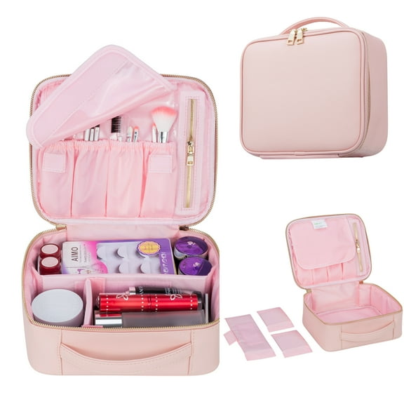 Mllieroo Portable Makeup Train Case 9.8'' Makeup bag Cosmetic Organizer Case,PINK
