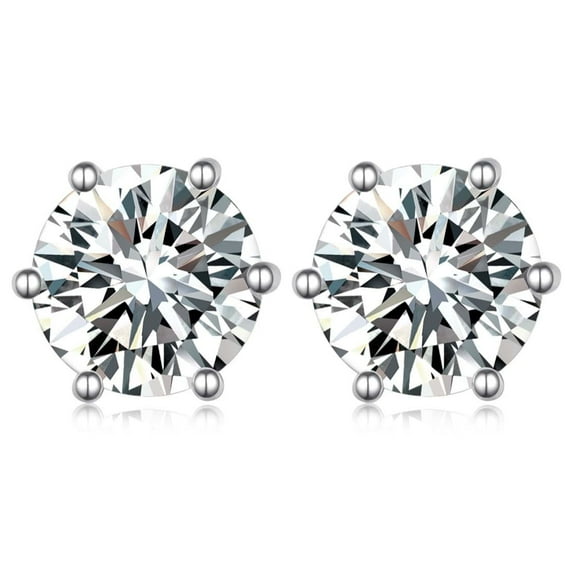 S925 Sterling Silver 18K White Gold Plated Six-claw Earrings, No Fading, Hypoallergenic, Personalized and Fashionable Women's Earrings