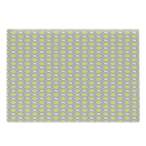 Ikat Cutting Board, Surreal Geometric Pattern with Squares with Vintage Color Palette Illustration, Decorative Tempered Glass Cutting and Serving Board, Large Size, Grey Yellow White, by Ambesonne