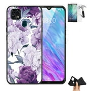 For ZTE Zmax 10 Case / Zmax-10 Screen Protector / Consumer Cellular Zmax-10 Case / Gel TPU Cover (Gel Purple Flower  Tempered Glass)