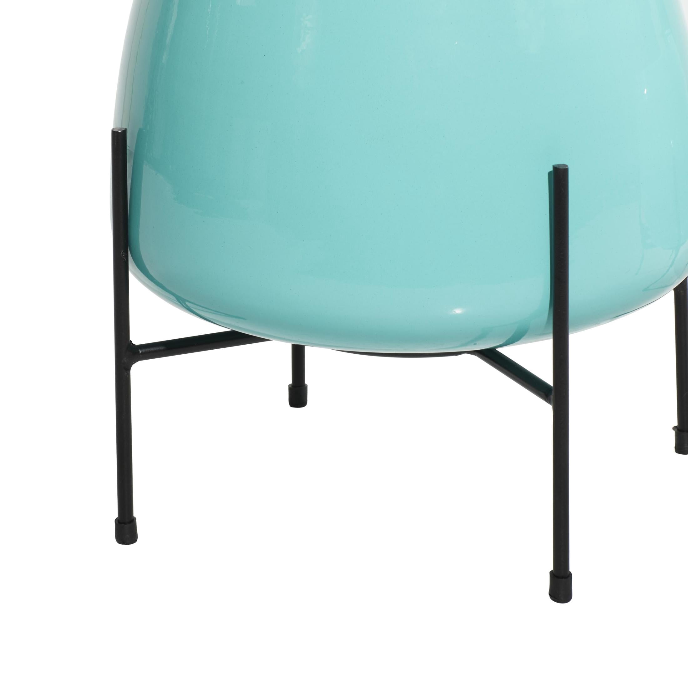 DecMode 8", 10"H Rounded Dome Teal Metal Planter with Removable Stand (2 Count)