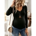 thumbnail image 3 of V Neck Long Sleeve Pregnancy Tops Shirts Maternity Clothes for Women 3-Pack, 3 of 6
