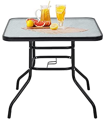 Goorabbit Outdoor Glass Table 32"Outdoor Bistro Table Square Patio Dining Table Side Table with Umbrella Hole, Outdoor Indoor Banquet Furniture with Metal Frame and Glass Top,Black - image 2 of 8