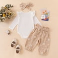 thumbnail image 4 of masbird Newborn Baby Girl Clothes Rib Knit Ruffle Romper Bodysuit Bell-Bottom Pant Set Infant Fall Winter Outfits,Khaki,0-3 M, 4 of 9