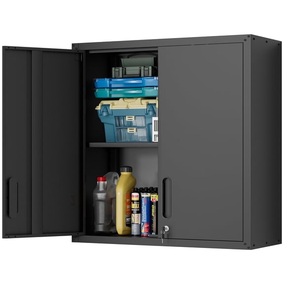 IKIMI 30" H Garage Wall Storage Cabinet, Metal Lockable Wall Mount Cabinet with Adjustable Shelf, or Garage, Workshop & Utility Room, Black
