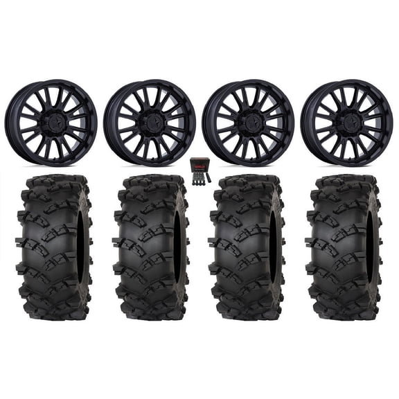 MSA ThunderLips 15" Wheels Black 32" Outlaw M/T Tires Kawasaki Mule Pro FXT