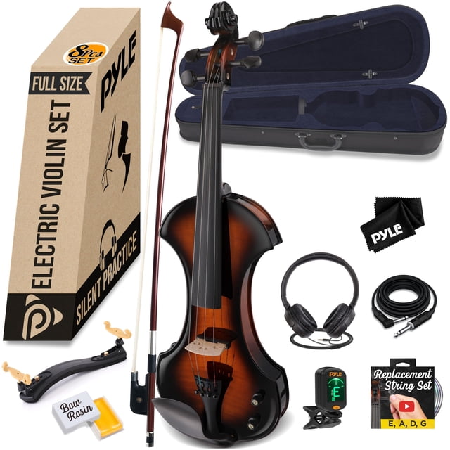 Violín eléctrico Pyle tamaño completo 4/4 de madera maciza con accesorios
