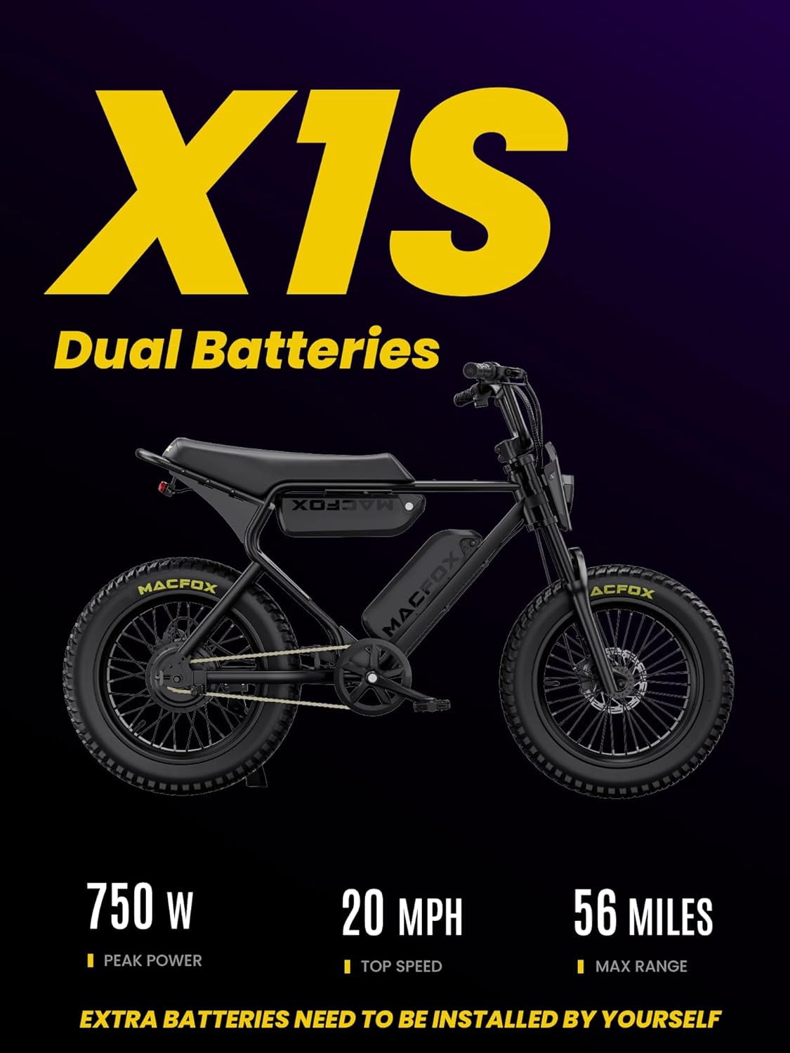MACFOX X1S Electric Bike for Teens, 750W Ebikes Wheelie 20 MPH Max Speed, 28-56 Miles Range(PAS1), 20"x4" Fat Tires, City/School Commuting Electric Bike