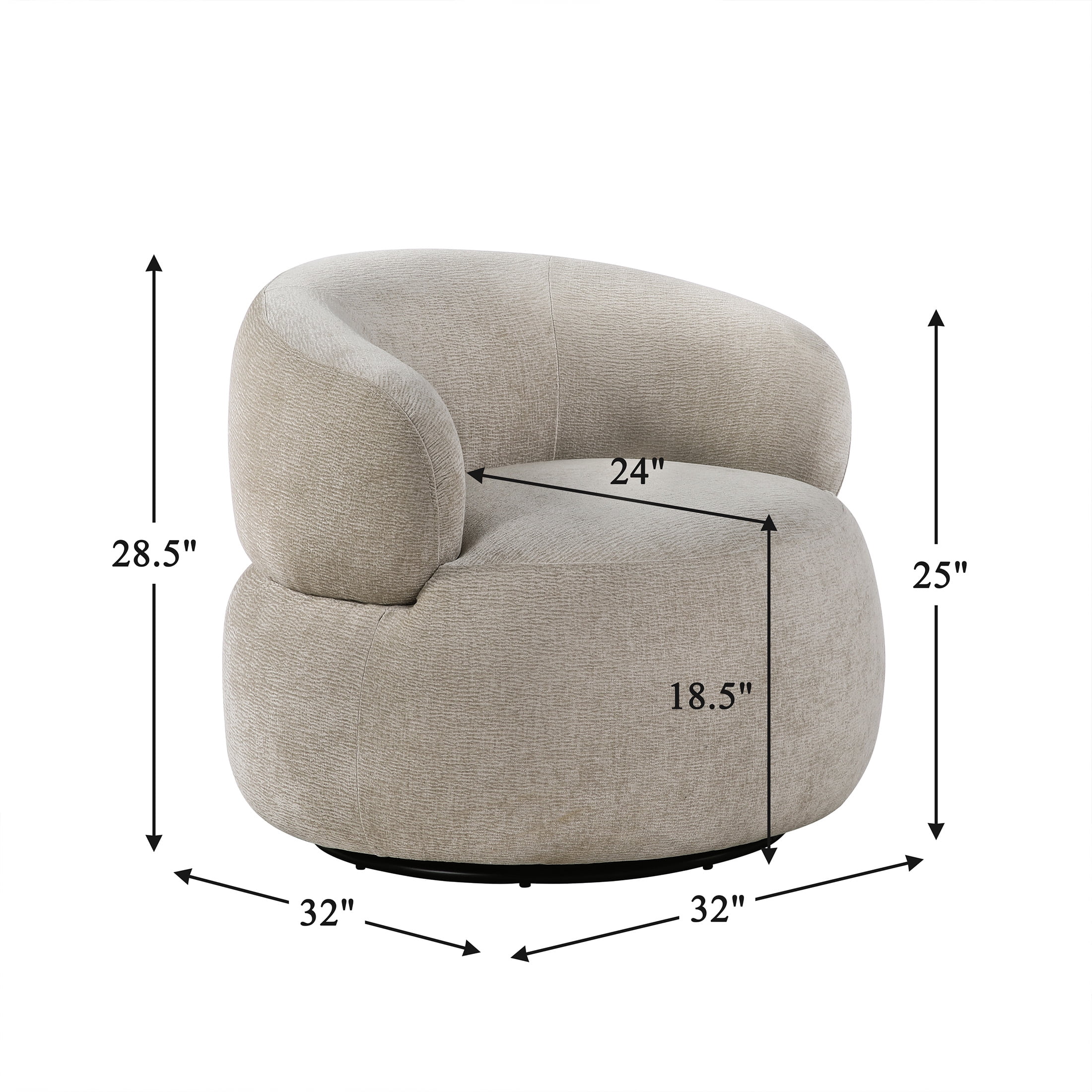 OakvillePark Cressida Chenille Round Swivel Chair, Light Brown