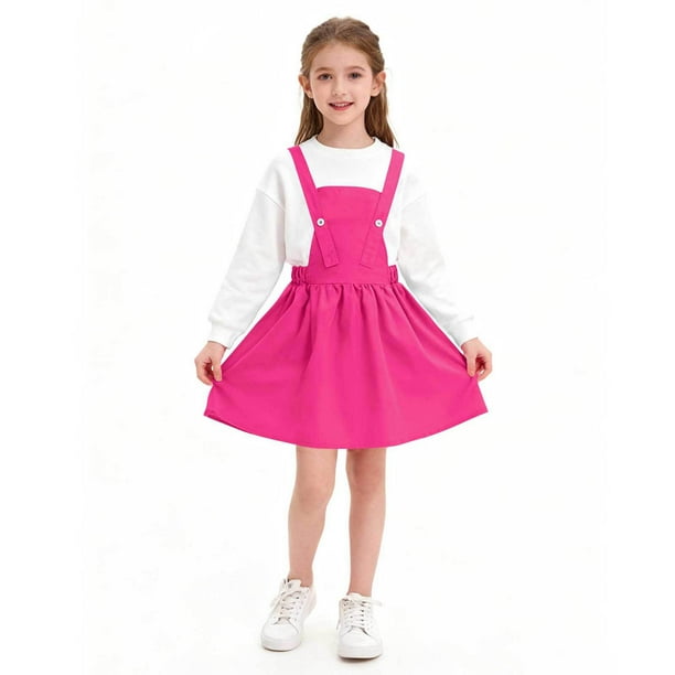 Falda de tirantes de color liso para niños con cintura elástica, informal y cómoda, de poliéster para adultos.