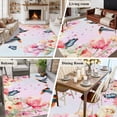 thumbnail image 5 of Pink Flower Area Rugs 5'x8', Small Throw Rugs for Classroom Bedroom, Spring Floral Elegant Butterflies Birds Farmhouse Indoor Outdoor Rug Non-Slip Low Pile Carpet Runner Reversible Floor Mats, 5 of 8