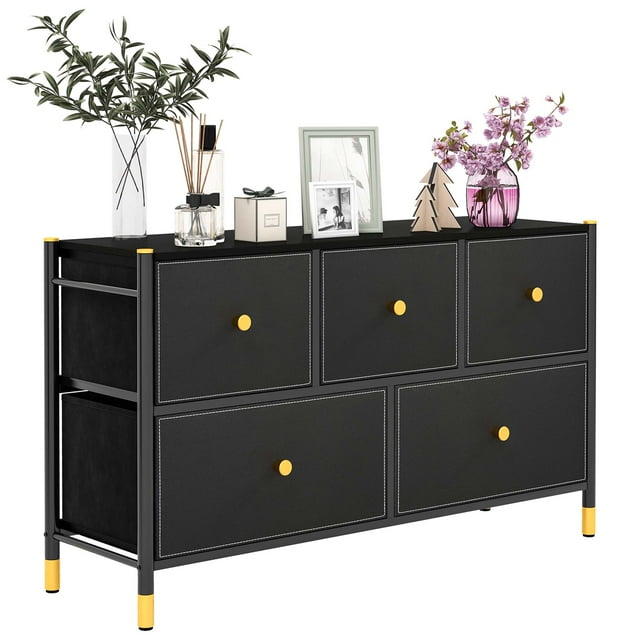 Costway Commode Tour en Tissu à 5 Tiroirs Grand Commode Organisateur de Rangement Chambre