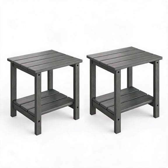 GOCAPTAIN 18" 2-Tier Outdoor Side Table Patio End Table – HDPE All Weather Resistant Outdoor End Table for Patio, Pool, Deck, Backyard, Indoor – Gray, 2 Pack