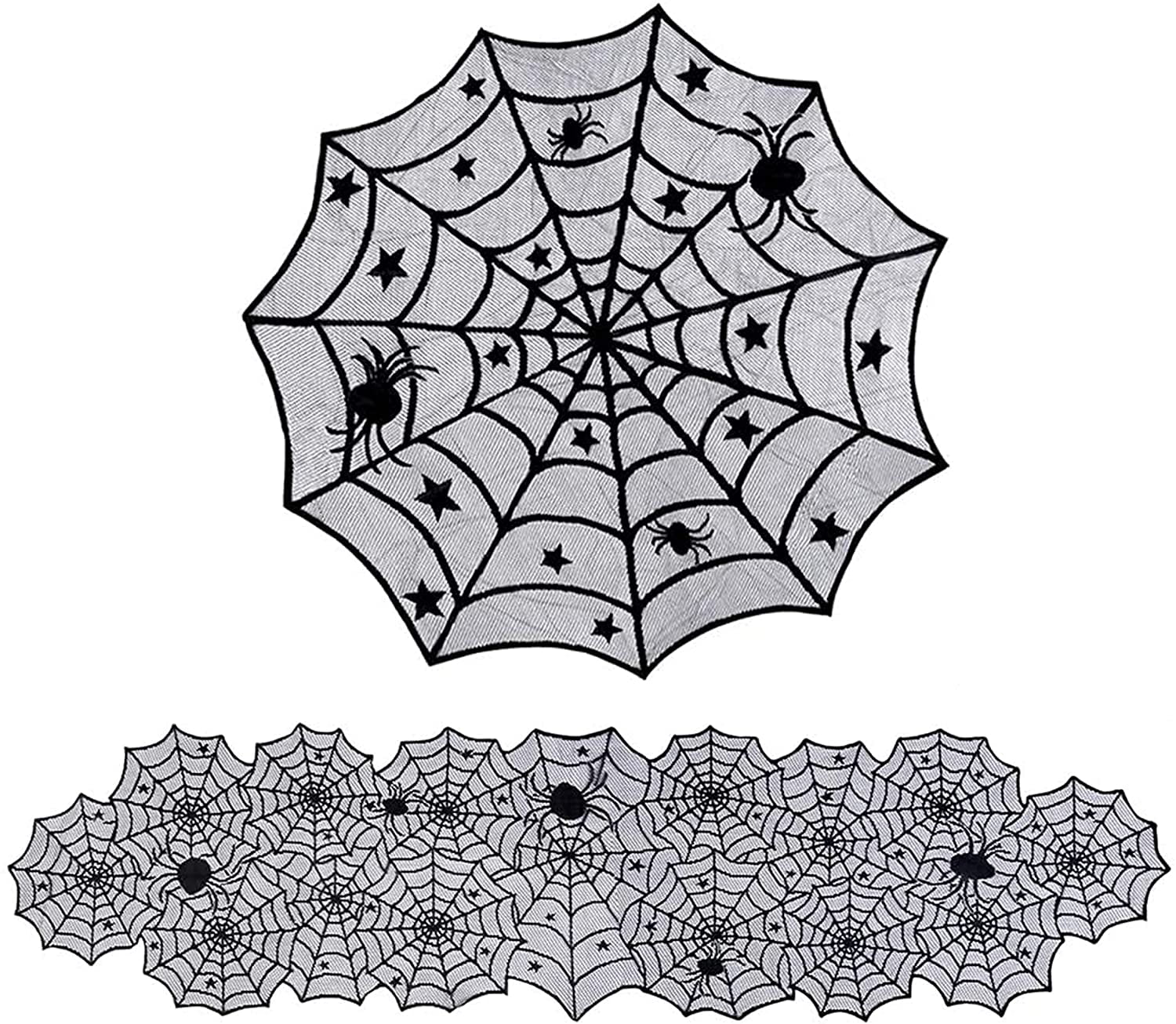 Halloween Lace Tablecloth Spider Web Table Runner Party Holiday Home Decor Black 