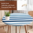 thumbnail image 4 of Blue Ombre Striped Round Tablecloth, Fitted Table Cover with Elastic for 55"-60" Round Tables, Modern Abstract Gradient Lines Art Table Cloth Outdoor Indoor Dinning Party Waterproof Tablecloths, 4 of 7