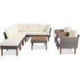 thumbnail image 5 of Roomfitters GO 9-Piece Patio Rattan Furniture Set, Outdoor Conversation Set with Acacia Wood Legs and Tabletop, PE Rattan Sectional Sofa Set with Coffee Table, Washable Cushion, Beige, 5 of 11