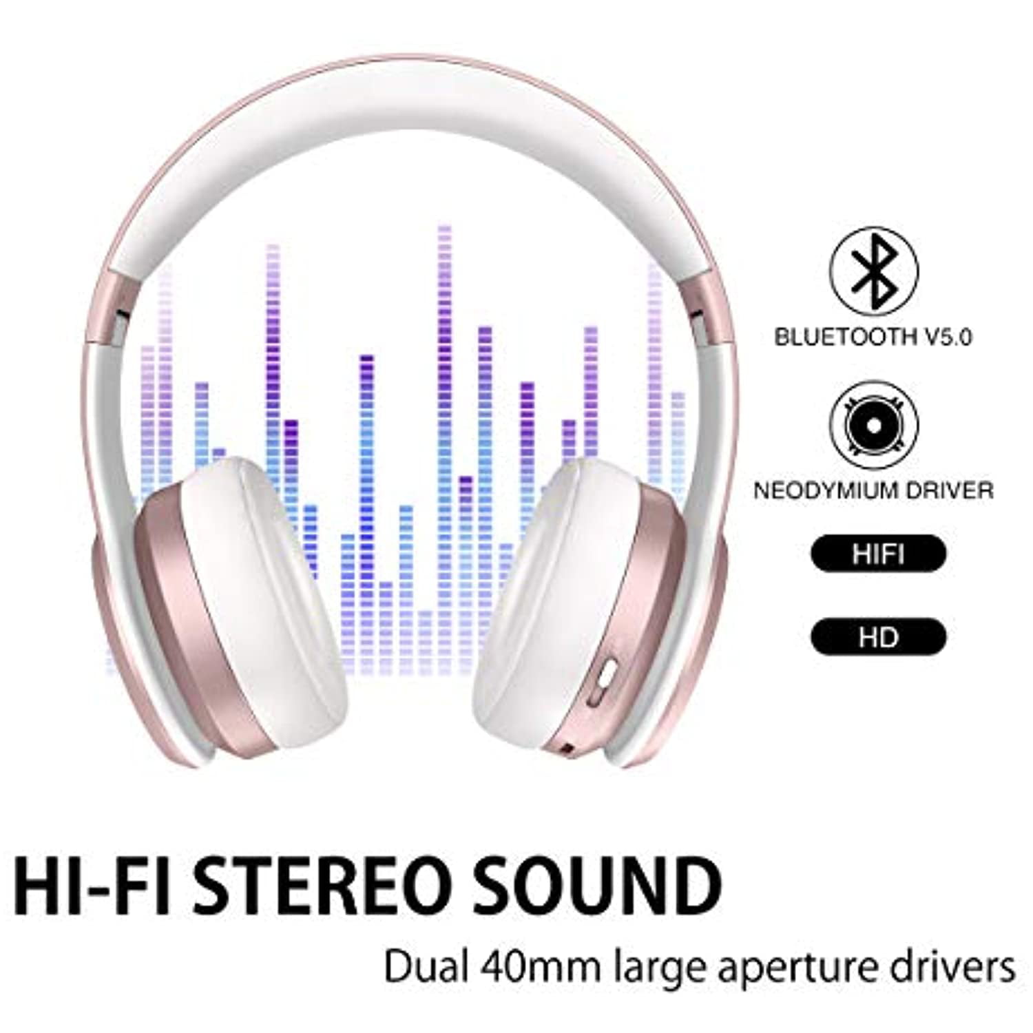 Bluetooth 5.0 Casque sans fil support de tête stéréo Over-Ear Pliable Casque HiFi 