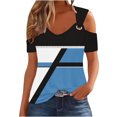 thumbnail image 2 of Homenesgenics Tops for Women Plus Size,Tunic Tops for Women,Crop Tops for Women Women Summer Sexy T- Shirt Cold Shoulder Pullover Blouse-Neck Short Sleeve Print Blue XXL, 2 of 5
