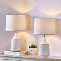 White Ceramic Table Lamps Set of 2, Decor Farmhouse Lamps for Living Room End Tables, 18.5" Bedside Lamps for Night Stands, Modern Boho Lamp for Bedroom Office, 3-Color Temperature LED Bulbs Included