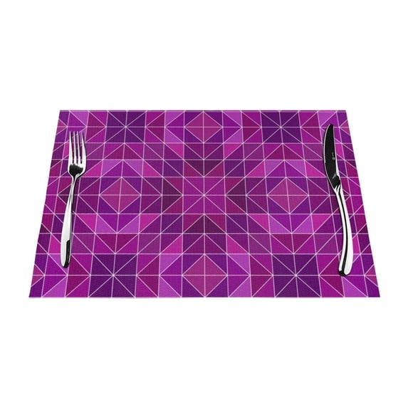 ZNDUO Placemats, 4 PCS Heat Resistant Stain Resistant Woven PVC Insulation Placemats, Durable Washable Elegant Table Mats for Dining-Purple Triangle Mosaic, 18"x12"
