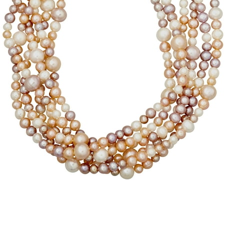 4-10 mm Multi-Strand Blush Freshwater Pearl Necklace in Sterling Silver