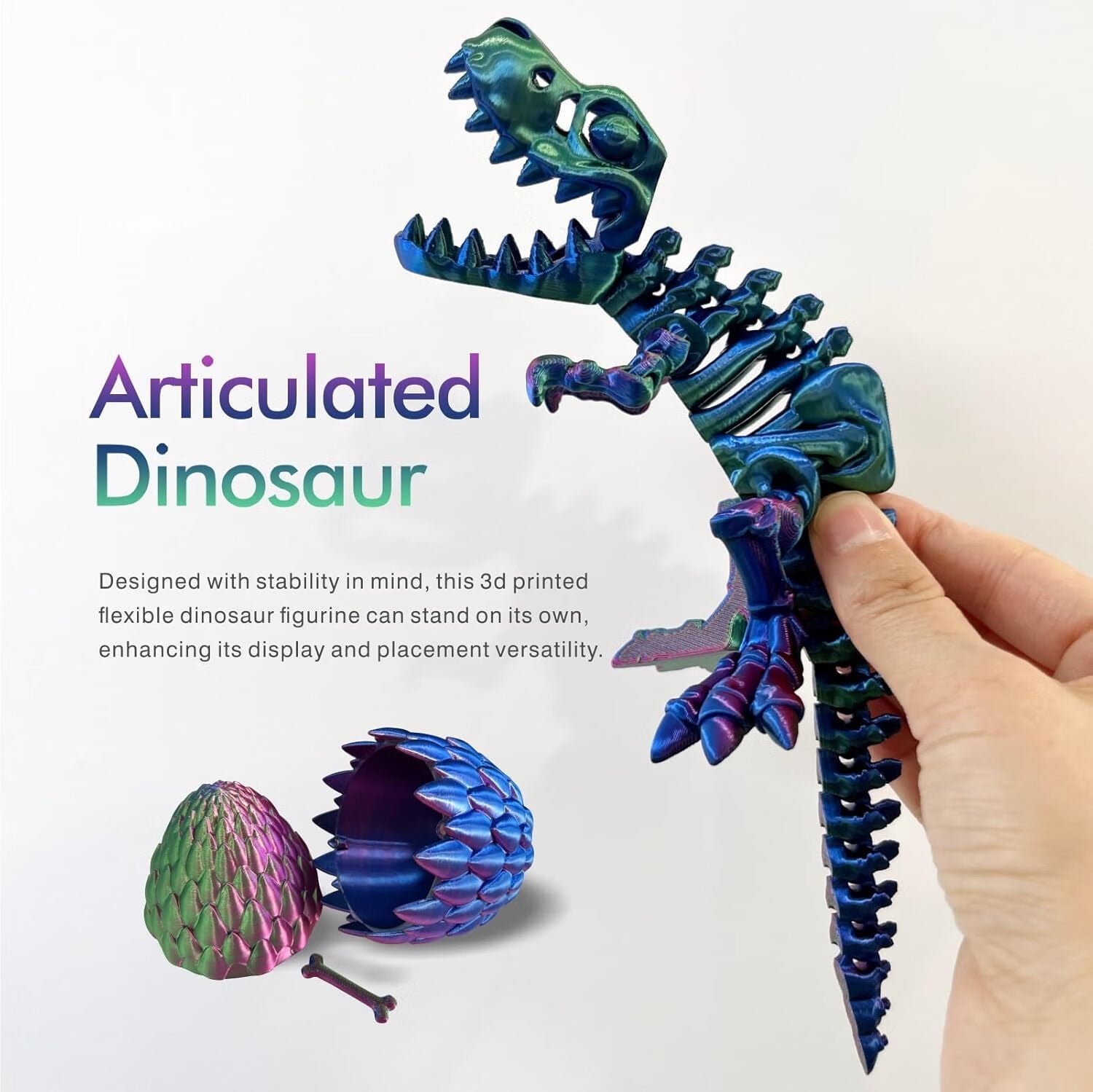 Easter Basket Stuffers - 3D Printed Dinosaur Toy, Mystery Crystal Dinosaur Egg with Articulated Tyrannosaurus Rex, Easter Basket Gifts Flexible Rexy Toys