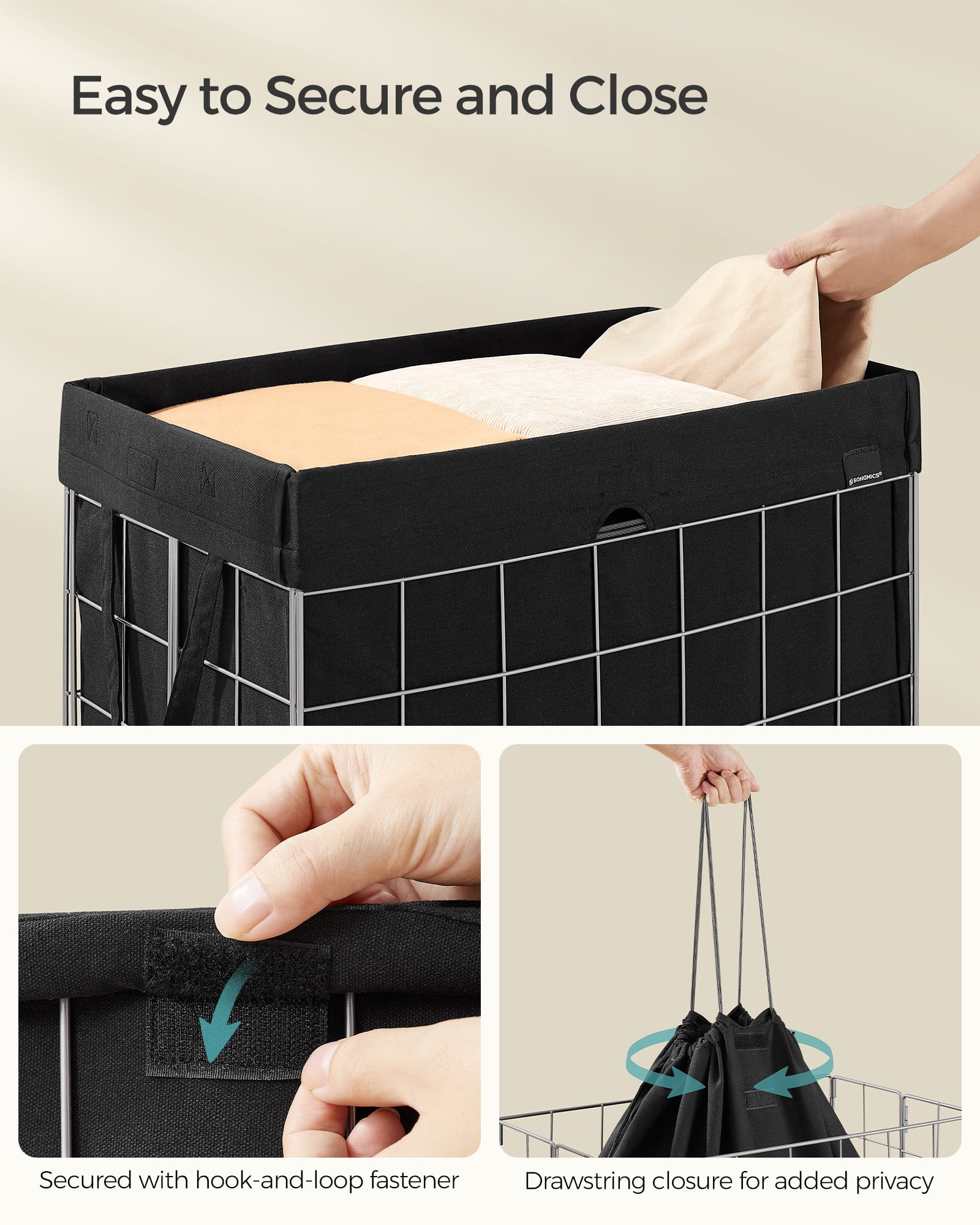 110L Laundry Hamper Laundry Basket Collapsible Clothes Hamper Removable and Washable Liner for Bedroom Bathroom Silver and Classic Black