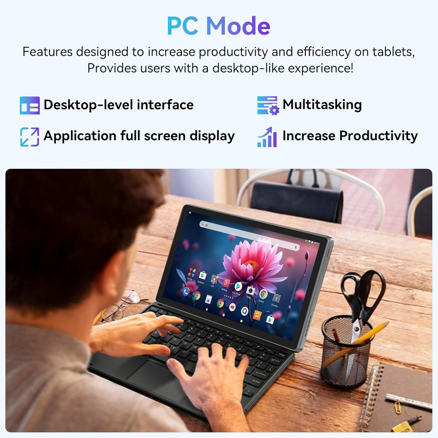 AEEZO Android 15 10 Inch Tablet, 30GB+128GB+1TB TF Expandable, Octa Core, Widevine L1, Wi-Fi 6G BT 5.3, 6200mAh Battery, 5+8MP Camera, Support Computer Mode - Gray